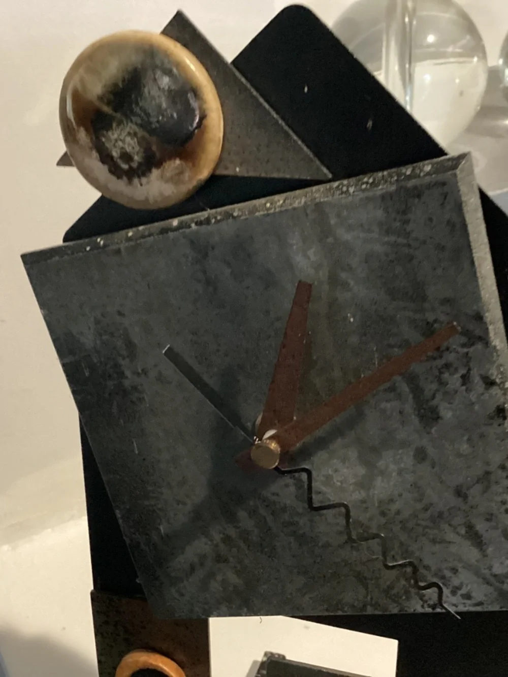 ARTIST MADE STONE. N DETAILED FUNKY BRUTALIST CLOCK. OOAK